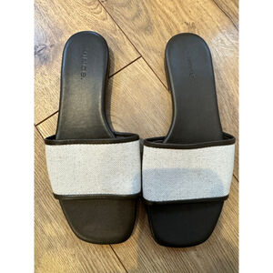 Women's Vince Brown & Beige Canvas Leather Slide Sandals US 6.5